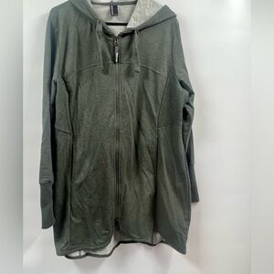 MONDETTA Womens Full Zip Jacket Long Sleeve Hooded Ribbed Hem Knit Green XXL